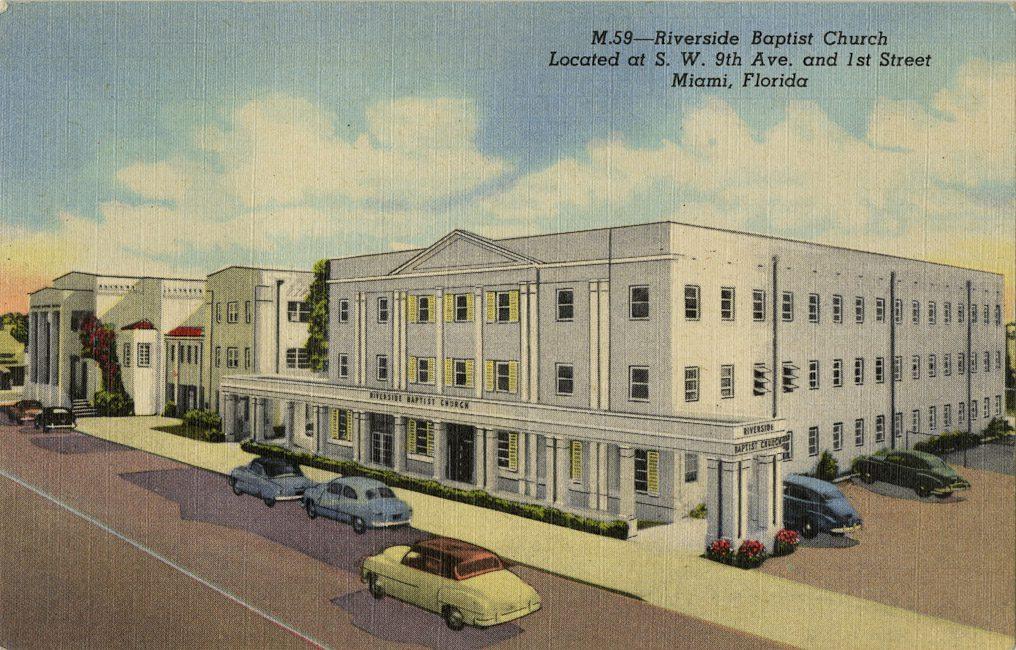 Riverside Baptist Church, vintage color photograph